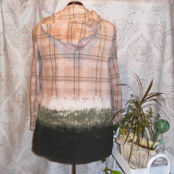 CuddlDuds Fleecewear With Stretch XL Pink/Tan Plaid Hooded Cardigan - Picture 4 of 7